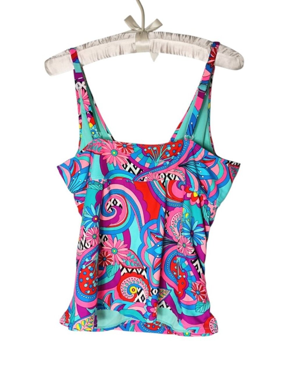 Catalina Abstract Mod Swim Tankini Top L Colorful Artsy Beach Stretch - Picture 4 of 8
